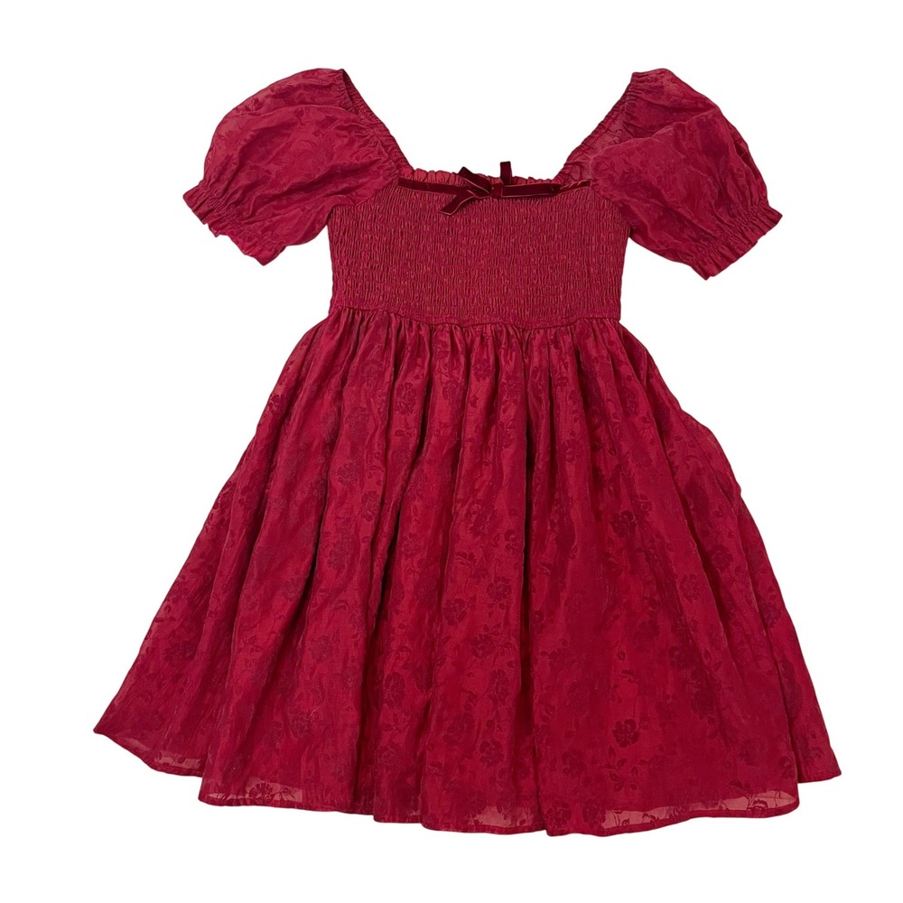 Altard State Red Floral Smocked Dress Puff Sleeve Babydoll Holiday Coquette MED